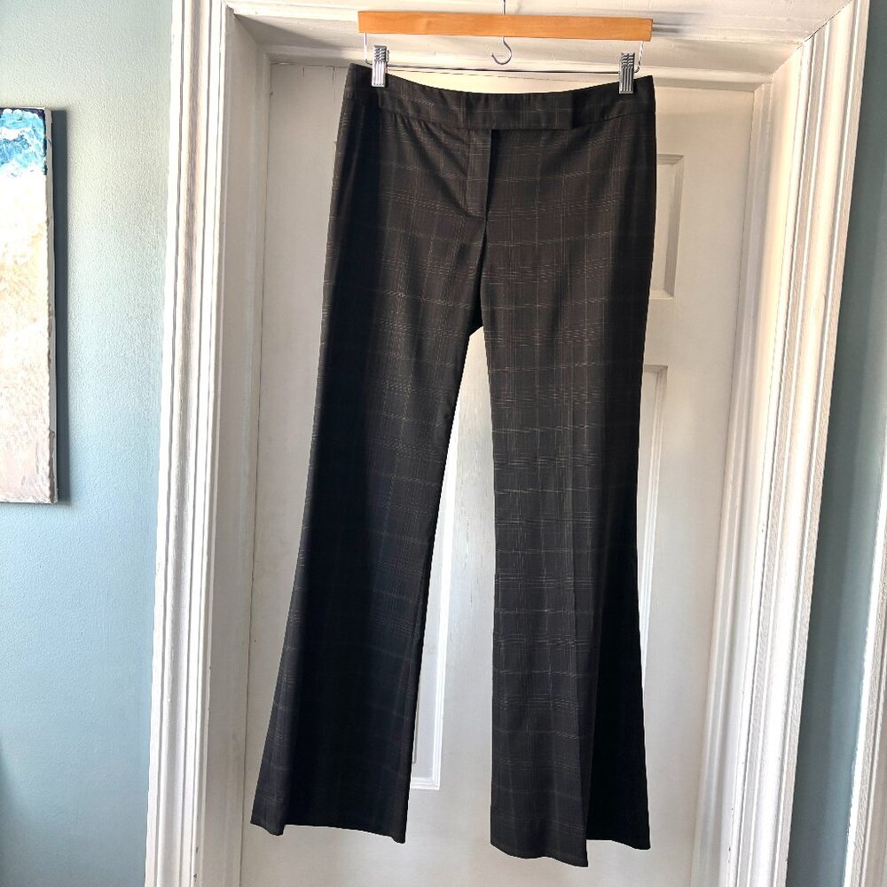 Elie Tahari Women's Black Plaid Straight Flare Leg Trousers Wool Blend Size 4